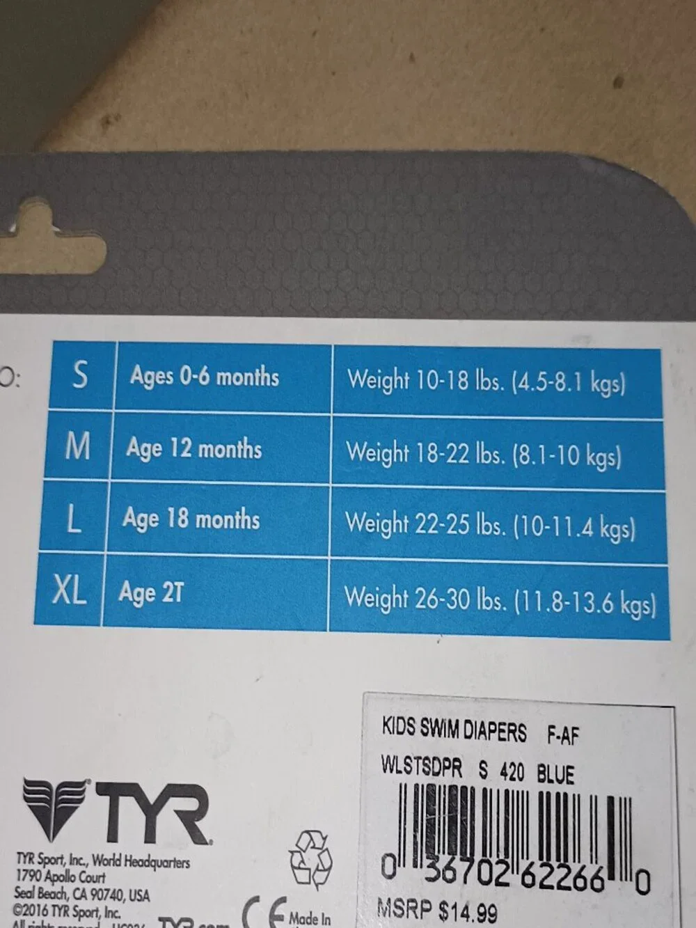 NEW TYR Kids’ Start to Swim™ Swim Diaper Blue Small 0-6 Months